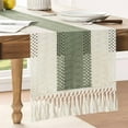 thumbnail image 1 of Macrame Style Bicolor Stitching Table Runner, 14 x 72 Inch Green/Ivory, Boho Sage Green Table Runners 72 Inches Long, Farmhouse Woven Home Decor, 1 of 4