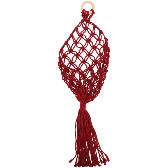 STRANDCHIC Dark Red Macrame Basket Wall Hanging Woven Fruit and Vegetable Storage Basket for Home Decor