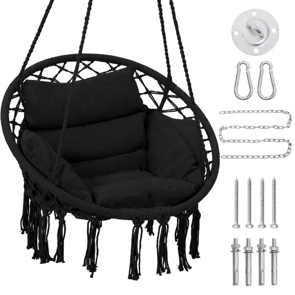 Macrame Swing Chair, Hanging Chair for Bedroom, Thick Cushion