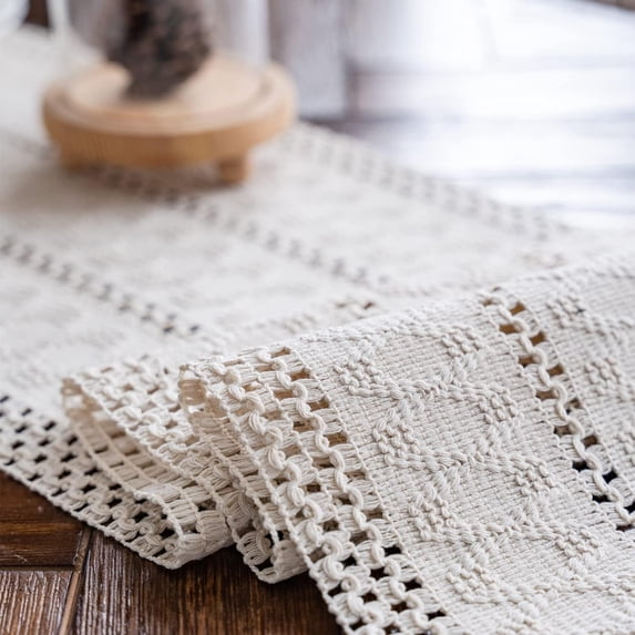 Macrame Table Runner 71 x 12 Inches Tassels Boho Cream Cotton Table Runner