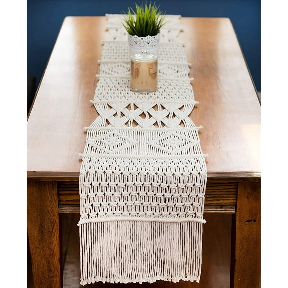 Macrame Table Runner, Boho Table Runner, Perfect for Bohemian Decor, Boho Wedding Table Decor, Hand Woven Off White Table Runners for Dining Room, Coffee Table or Decorations for Home