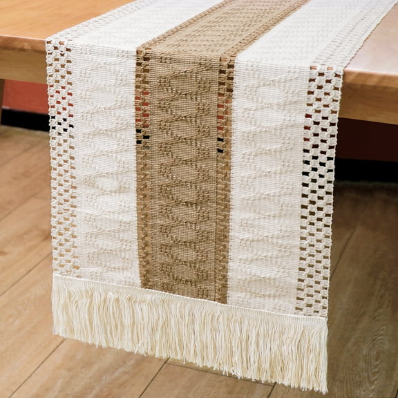 Macrame Table Runner Boho White/Beige Table Runner Wedding Table Dcor, Handmade Woven Boho Table Runner Farmhouse Style Table Linen Wedding Bridal Shower Fall Thanksgiving Christmas Decoration