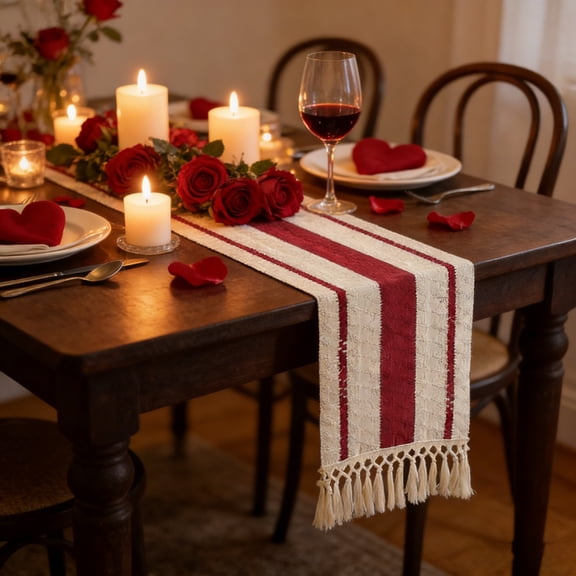 Macrame Table Runner Boho Woven Tapestry with Tassels Rustic Farmhouse Table Decor for Dining Room Wedding,Red
