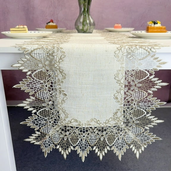Macrame Table Runner Farmhouse Natural Burlap Boho Table Runner Rustic Lace for Bohemian, Rustic, Wedding, Bridal Shower, Dinner