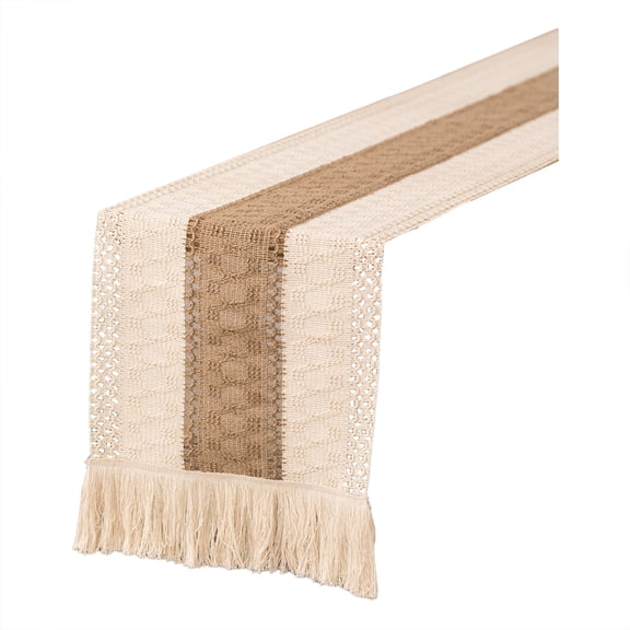 Macrame Table Runner Farmhouse Style Boho Table Runner Modern Farmhouse Decor Rustic Woven Cotton Crochet Lace for Wedding Dinner 70 Inches Beige Brown Coffee Table