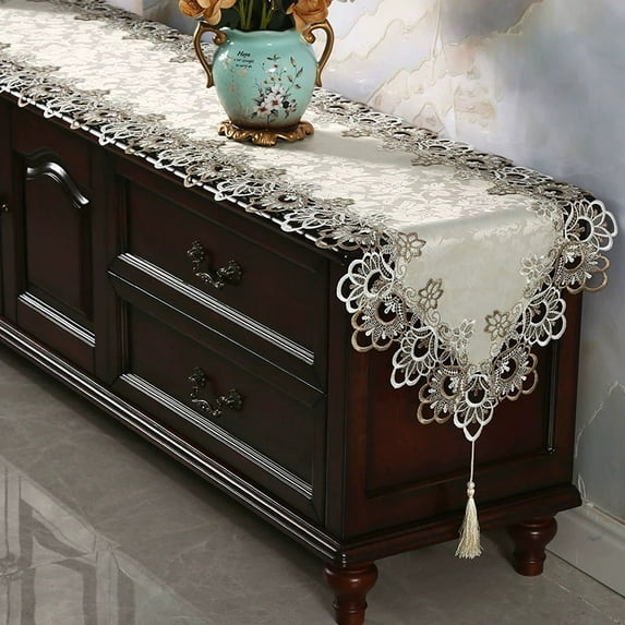 Macrame Table Runners for Party, Table Runner Lace Floral Embroidered Table Dresser Scarf Wedding Tabletop Table Decorations for Home and Dining Room