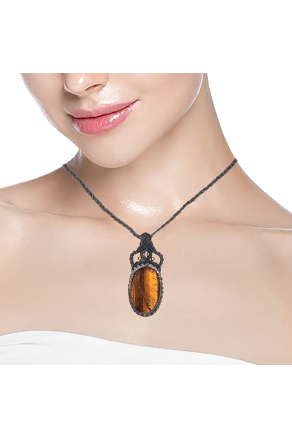Macrame Thread Gemstone Handmade Jewelry 20-36''Ad Tiger Eye'S Ethnic Necklace