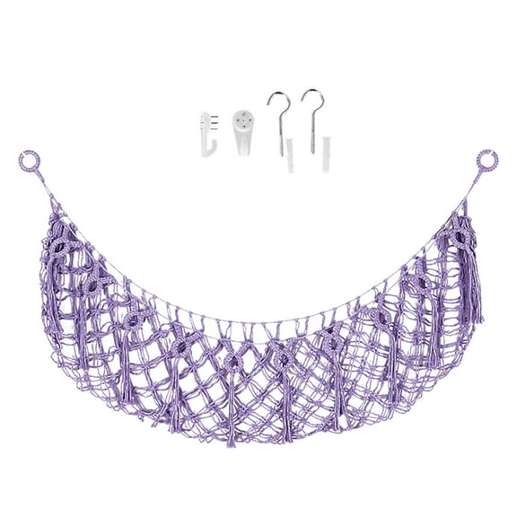 Macrame Toy Storage Net Handwoven Rope Wall Hanging Organizer For Kids' Room 60" Large Nursery Storage (6 Boho Colors With Ribbon Accents)