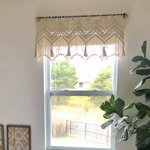 Macrame Valance Curtain for Kichen Windows 35.43x23.62inch Farmhouse Boho Curtains for Bedroom Window Valance Livingroom Kitchen Bathroom Macram Tassels Wall Decor