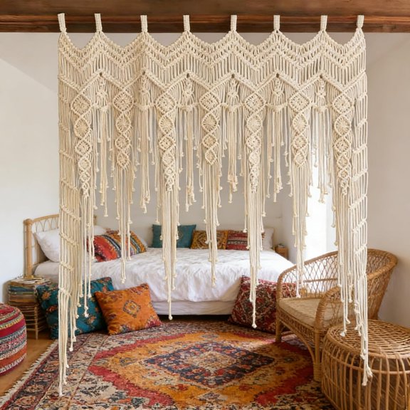 Macrame Valance Curtain for Kichen Windows 41.33 * 53.15Inch Farmhouse Boho Curtains for Bedroom Window Tassels Leaf Valance Treatments for Livingroom Kitchen Bathroom Wall Decor