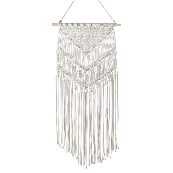 Macrame Wall Decor Hanging Boho Hand Woven Tapestry Art Bunting Banner Bohemian Wall Decor for Home Bedroom Living Room Curtain Rustic Hippie Garland Baby Nursery, 33 Inch Cream White Cotton
