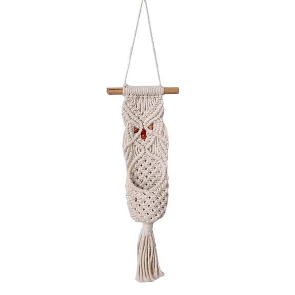 Macrame Wall Hanging Basket, Handmade Woven Cloth Mail Organizer for Boho Home and Office Decor, White Storage Solution