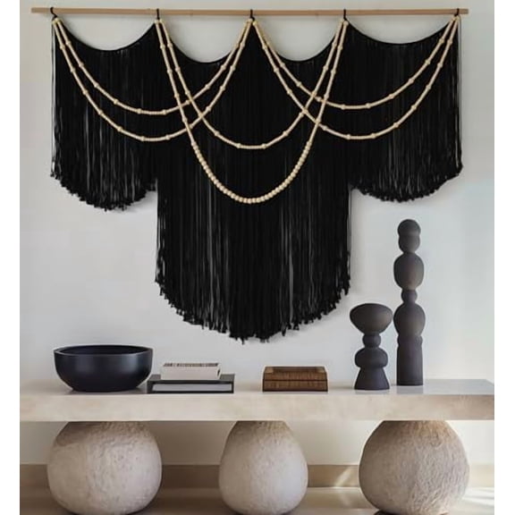 Macrame Wall Hanging Black Yarn Tapestry Home Decor Large Fiber Wall Art Living Room Bedroom Home Wall Decor 57" W x 43" L