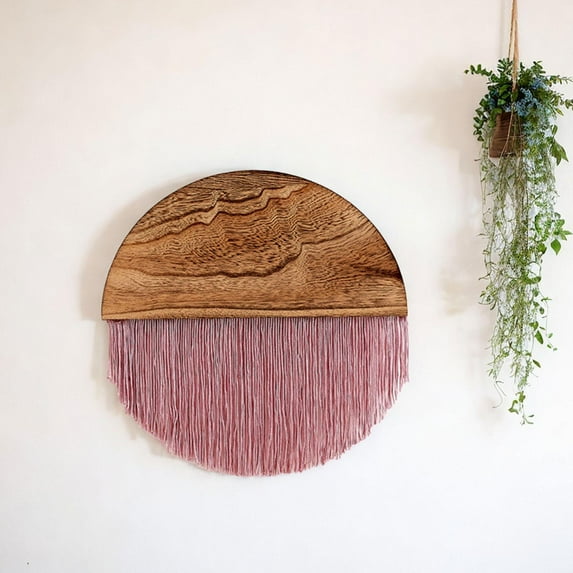 Macrame Wall Hanging, Bohemian Tapestry Wall Decor Tassel Decoration Tassel Tapestry Boho Wall Decors for Window, Bedroom, Dorm, Living Room Pink