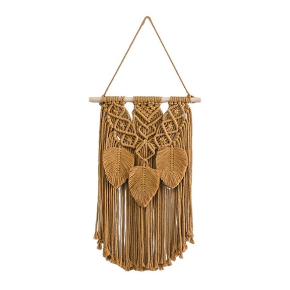 Macrame Wall Hanging, Boho Woven Wall Hanging Tapestry,Handcrafted Woven Leaves and Tassel Wall Decor for Living Room Bedroom Dorm Nursery Wedding Decoration, Idea Gift, Multicolor(Orange,23.6x13.7")