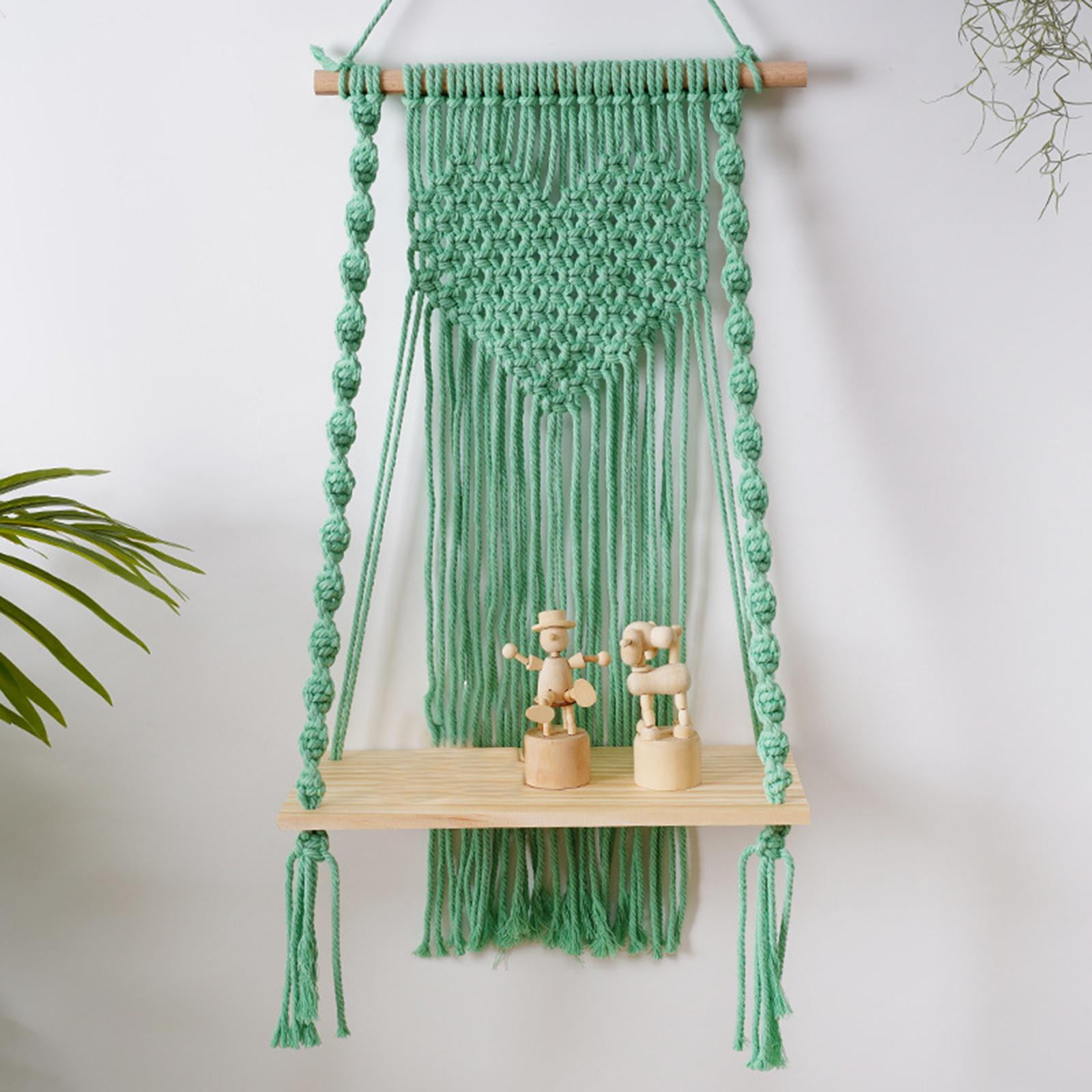 Macrame Wall Hanging Floating Shelf Tapestry Hanger Boho Rack Woven Rope Flower Pot Storage for Bedroom Home Bathroom Living Room Decoration Green Walmart
