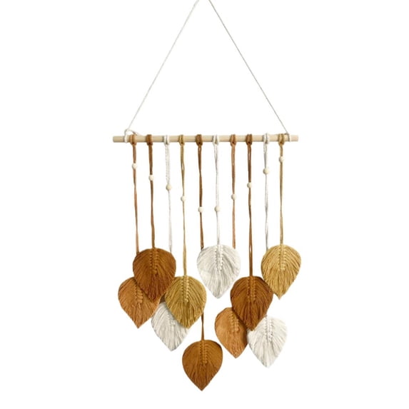 Macrame Wall Hanging Handmade Woven Leaf Tapestry with Yarn Tassels, Boho Cotton Rope Art Decor for Nursery, Bedroom, Living Room, Apartment Home, 15.75x39.37