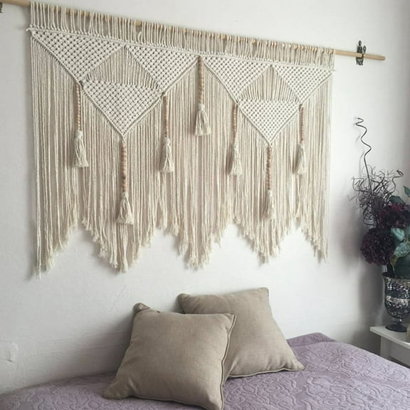 Macrame Wall Hanging Handwoven Cotton Rope Boho Tapestry Home Decor Creamy-White