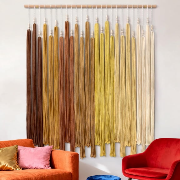 Macrame Wall Hanging Large Boho Home Decor Aesthetic, Bohemian Brown Tassels Tapestry Modern Handmade Artwork Chic Wall Art Decorations for Dining Living Room Bedroom Nursery Office