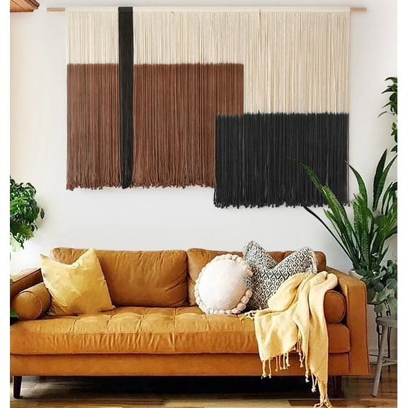 Macrame Wall Hanging Boho Dip Dyed Brown Fiber Art 57"W x 35"L