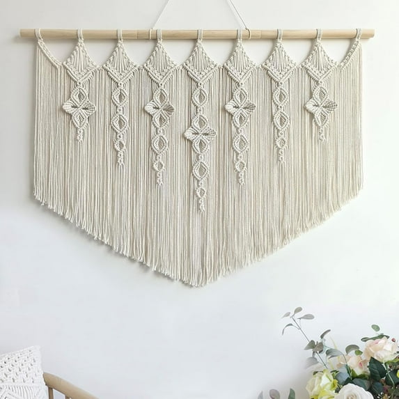 Macrame Wall Hanging Large- Boho Wall Decor- large wall art- Wall Decor Living Room- Macrame Tapestry Boho Decor for Bedroom (Beige-Flower)