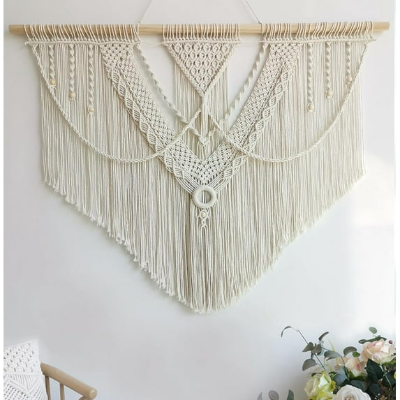 Macrame Wall Hanging Large- Boho Wall Decor- large wall art- Wall Decor Living Room- Macrame Tapestry Boho Decor for Bedroom (Triangle)