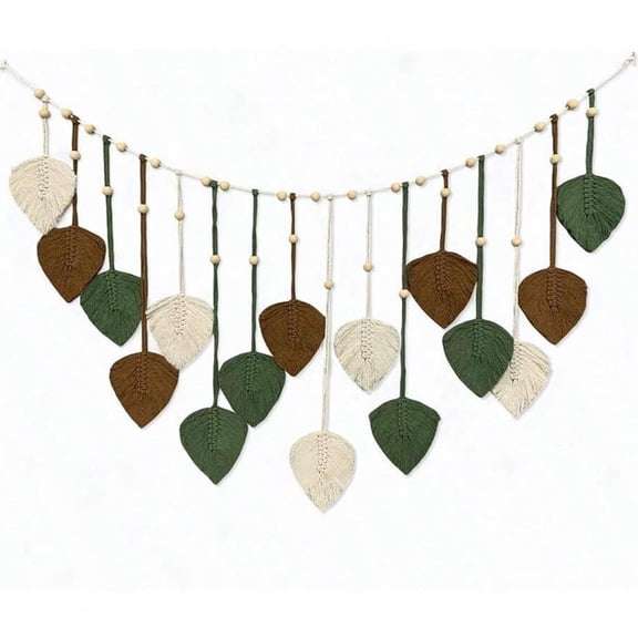 Macrame Wall Hanging Large Macrame Leaves Tapestry Wall Hanging Decoration Boho Handmade Woven Leaf Feather Wall Art Decor for Bedroom Living Room Office Decor(Beige&Brown)