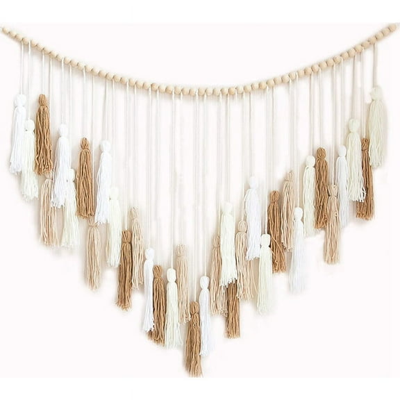 Macrame Wall Hanging- Macrame Wall Hanging with Wood Beads-Brown