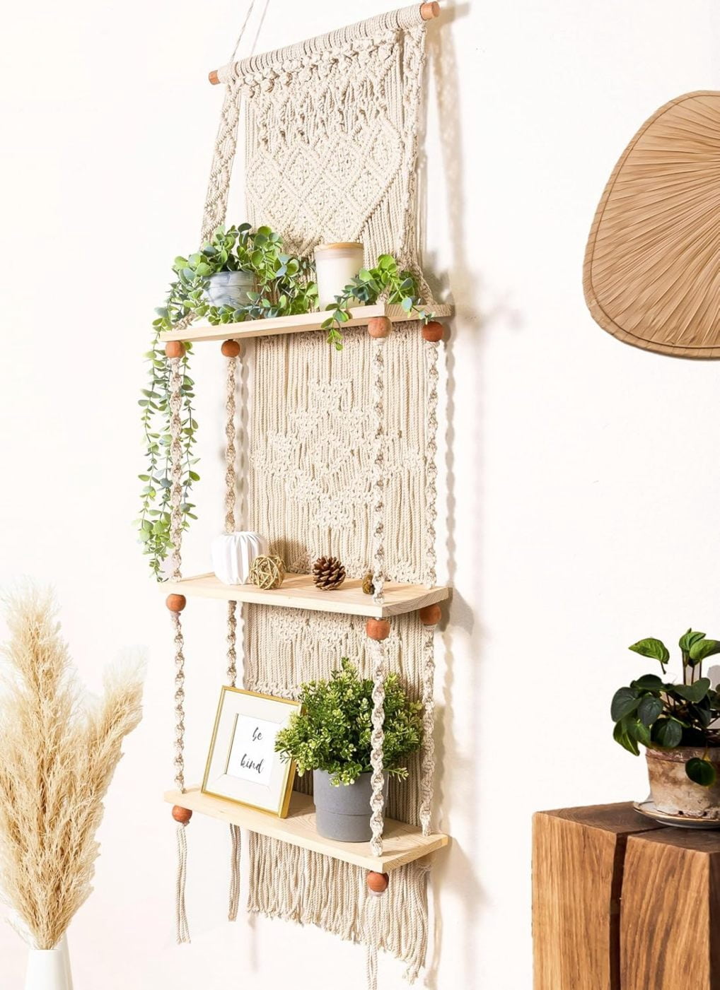 Macrame Wall Hanging Shelf 3 Tier Boho Wall Plant Hanger Shelves ...