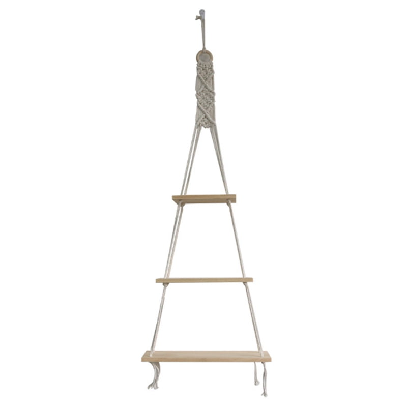 Macrame Wall Hanging Shelf 3 Tier Wood Floating Shelves with Woven Rope ...