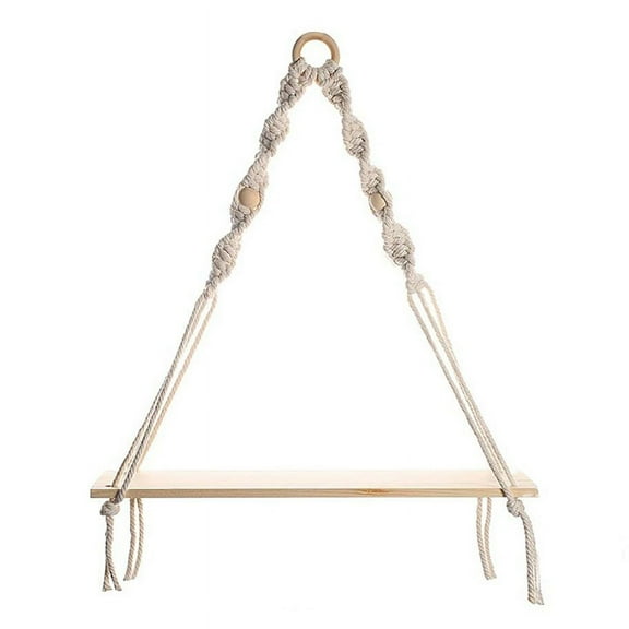 Macrame Wall Hanging Shelf - Boho Wood Wall Shelves with Wood Beads, Farmhouse Floating Shelf Rustic Hanging Plant Shelf,1 x hanger