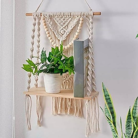 Macrame Wall Hanging Shelf Decor for Bedroom Woven Rope Art As Boho Bathroom