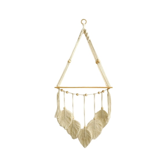Macrame Wall Hanging Shelf with bohemian leaf tassel design, for boho home decor & storage, 81x34.5cm (31.88x13.58in)