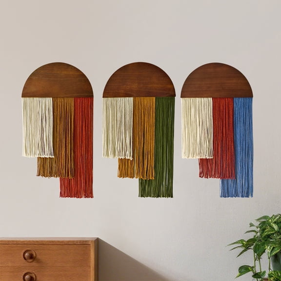 Macrame Wall Hanging Tapestry Boho Decor | Three Color Woven Cloth Art, 29.5" x 15.7" | Modern Apartment, Living Room, Bedroom Accent, Easy Hang Loop