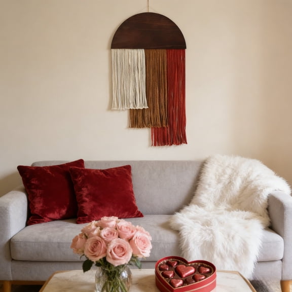 Macrame Wall Hanging Tapestry | Modern Boho Wall Decor with Tassels | 3-Color Woven Cloth Art for Living Room, Bedroom, Nursery, Dorm