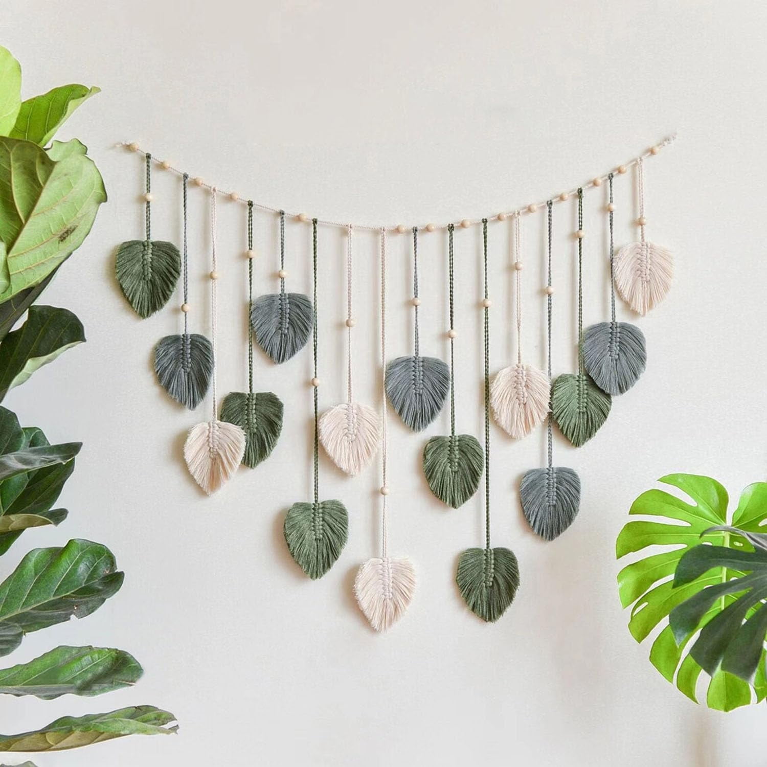 Macrame Wall Hanging Tapestry,REFAHB Leaf-Feather Wall Hangers,Tassel  Tapestry Boho Chic Wall Decor Handmade Woven Ornament (29.5 x 47.3 inch) 
