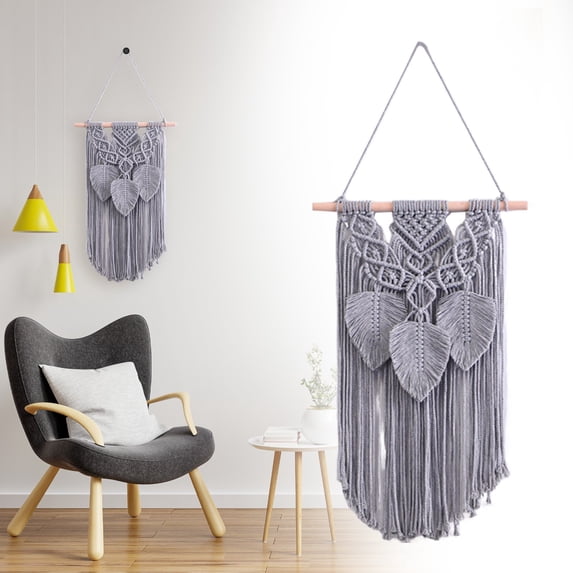 Macrame Wall Hanging Verdsylv Cotton Rope Tassel Hanging - Hand Woven Tapestry with Leaf Design, Boho Living Room & Bedroom Wall Decor, Macrame Art & Gift, Cozy Home & Dorm Decoration, Grey