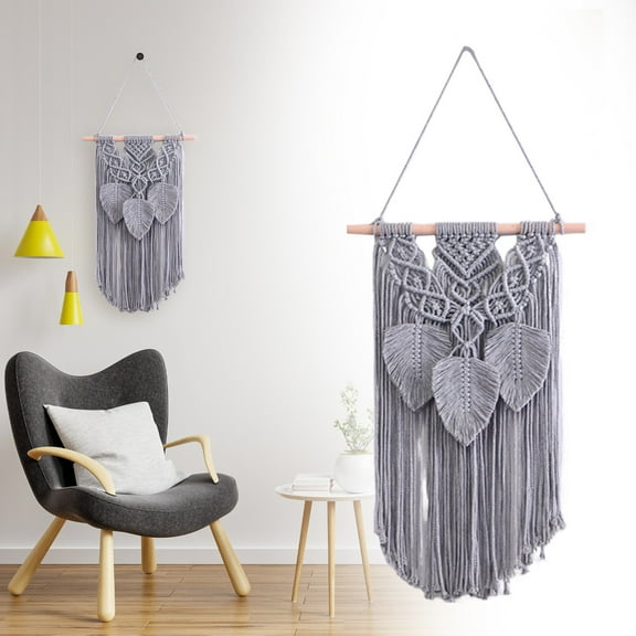 Macrame Wall Hanging Verdsylv Cotton Rope Tassel Hanging - Hand Woven Tapestry with Leaf Design, Boho Living Room & Bedroom Wall Decor, Macrame Art & Gift, Cozy Home & Dorm Decoration, Grey