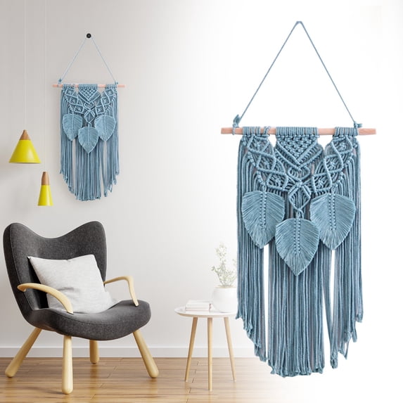 Macrame Wall Hanging Verdsylv Cotton Rope Tassel Hanging - Hand Woven Tapestry with Leaf Design, Boho Living Room & Bedroom Wall Decor, Macrame Art & Gift, Cozy Home & Dorm Decoration, Blue