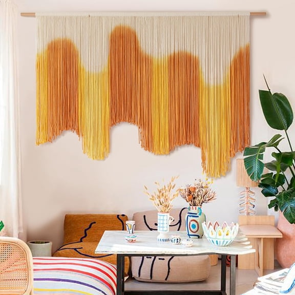 Macrame Wall Hanging Yellow Dip-Dyed Large For Living Room Boho Macrame Wall Decor 59" Wx37 L