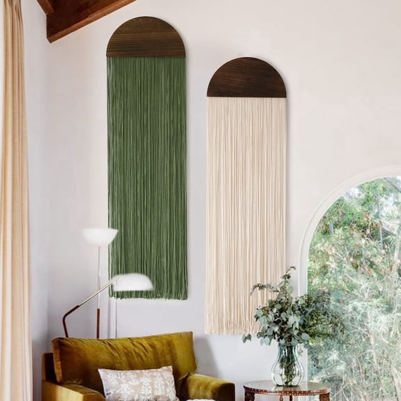 Macrame Wall Hanging 13.7"W  51"L Boho Minimalist Arched Cotton Fringe Wall Decor