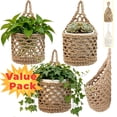 thumbnail image 1 of Macrame Wall Plant Hangers, Natural Cotton Hanging Planter Baskets for Indoor Plants, Boho-Style Woven Plant Baskets for Walls, Small Hanging Pots for Succulents and Kitchen Storage, 1-Pack Yellow, 1 of 7