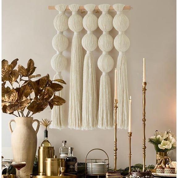 Macrame Wall  with Geometric Yarn Spheres, Handwoven  Tassel Art for Boho  or  Room Wall Decor 15.7" W x 19.6" L