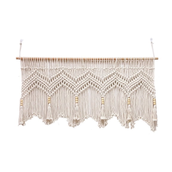 Macrame Window Valance Boho Handwoven Cotton Beaded Curtain Wall Hanging Dcor