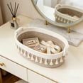 thumbnail image 1 of Macrame Woven Rope Storage Basket for Bathroom Counter or Toilet Tank, Boho Makeup and Perfume Organizer Bin for Vanity, Bedroom and Nursery Decor (13.4 x 4.7 in), 1 of 6