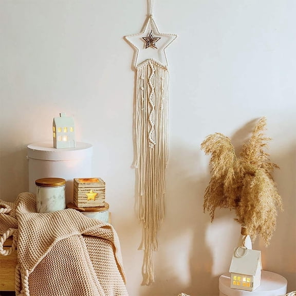 Macrame Woven Wall Hanging Star Dream Catcher- Boho Chic Bohemian Home Decor Wall Art Decor Beautiful Apartment Dorm Room Door Decoration