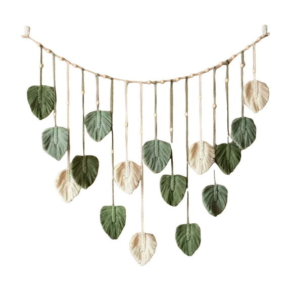 Macrame Woven Wall Hanging Tapestry Boho Home Decor Woven Green Leaves Large Tapestry Wall Art Decor Handmade Feather for Bedroom Living Room Apartment Hanging Decorations