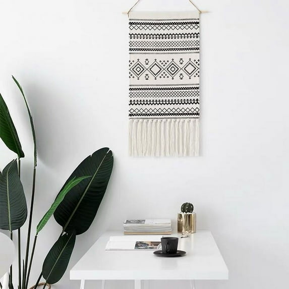 Macrame Woven Wall Tapestry Hanging with Tassels, Boho Tapestries Decor for Apartment Dorm Kids Living Room Bedroom Door Entrance
