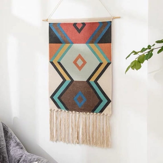 Macrame Woven Wall Tapestry Hanging with Tassels, Boho Tapestries Decor for Apartment Dorm Kids Living Room Bedroom Door Entrance