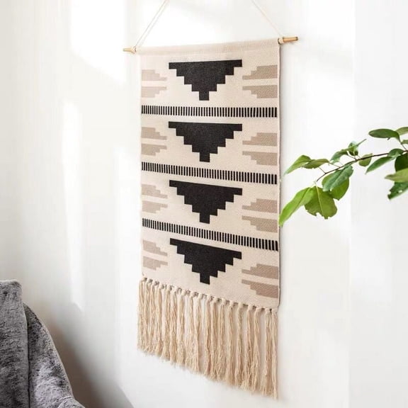 Macrame Woven Wall Tapestry Hanging with Tassels, Boho Tapestries Decor for Apartment Dorm Kids Living Room Bedroom Door Entrance